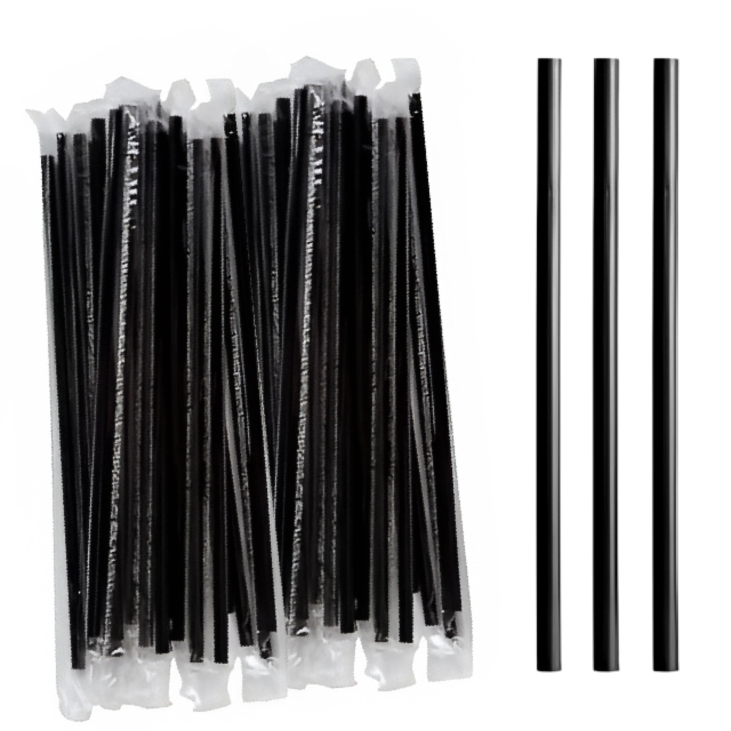 Photo 1 of Concession Essentials Jumbo 7.75" Tall Black Wrapped Standard Plastic. Pack of 1000 Count. Black - Wrapped Straws.