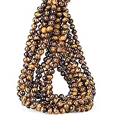 XianNvXi Tiger Eye Crystal Beads - 100PCS Natural Stone Round Loose Gemstone Beads for Jewelry Making, Yellow - 8mm