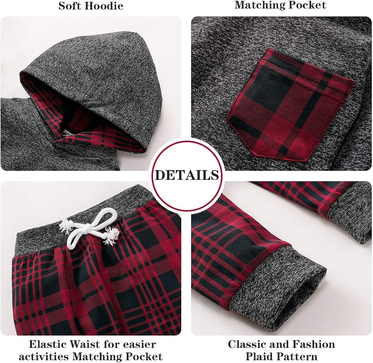 Toddler Infant Baby Boy Clothes Outfit Plaid Long Sleeve Hoodie Sweatshirt Pants Fall Winter Clothes Set for Baby Boy: Clothing