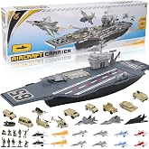 33-Inch Aircraft Carrier Mega Playset - Ultimate Military Battle Set for Boys with Realistic Battleship, Fighter Jets, Toy Soldier Figures, Military Vehicles for Kids Imaginary Pretend Play