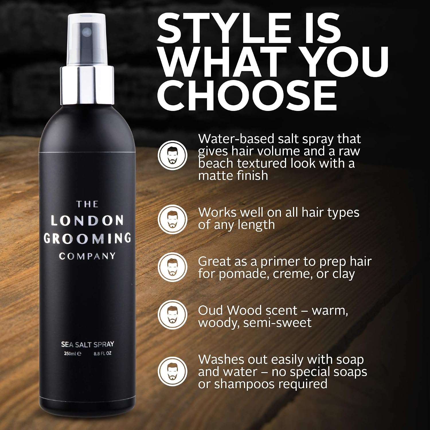 The London Grooming Company Sea Salt Spray For Hair for Men, Clear, 250 ml (Pack of 1) - Image 4