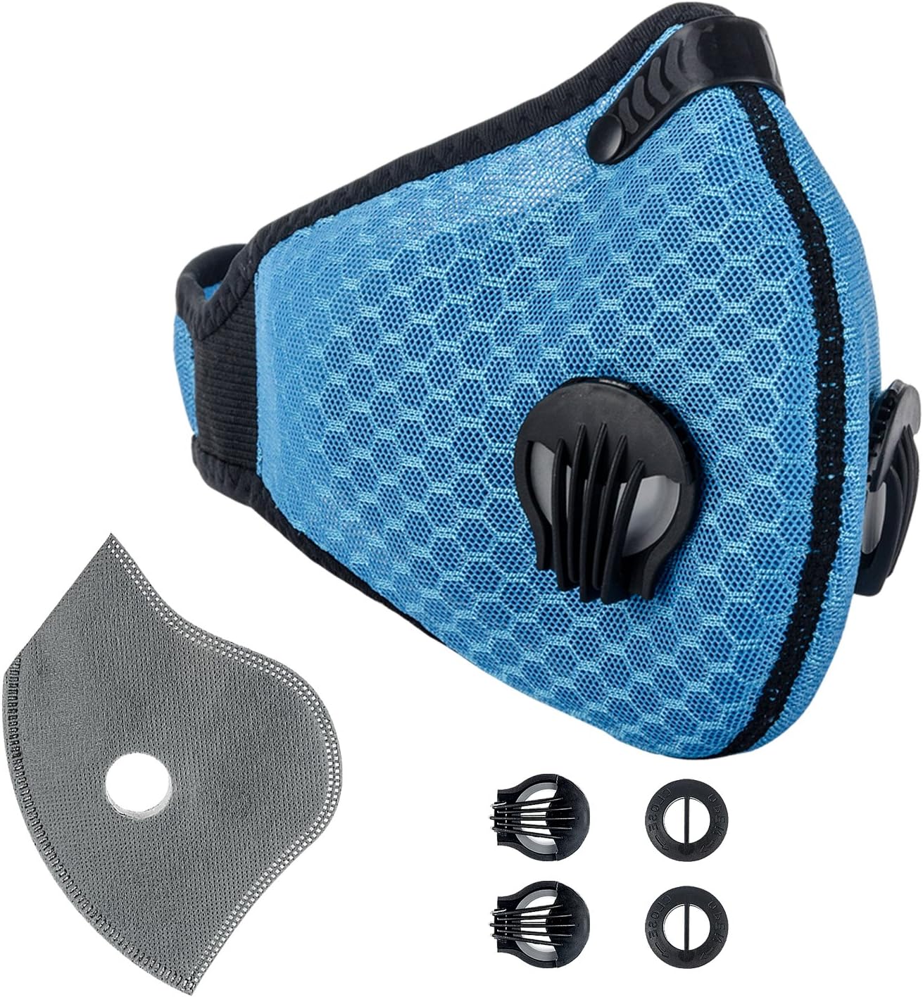Krisvie Dustproof Face Mask Activated Carbon Dust Mask with Filter Filtration Cotton Sheet and Valves for Exhaust Gas, Pollen Allergy, PM2.5 Running Cycling Outdoor