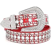 SUOSDEY Rhinestone Belt for Men Women Western Cowboy Cowgirl Bling Studded Leather Belt for Jeans Pants