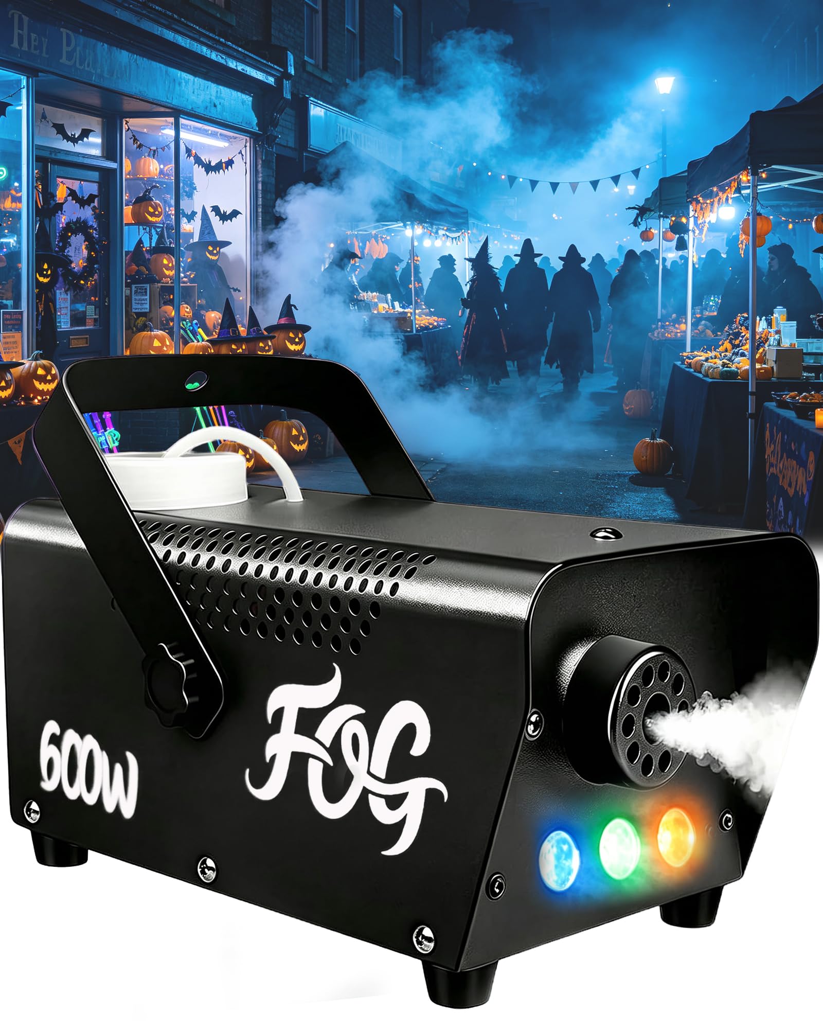 Fog Machine, LED Light Smoke Machine with Remote Control,600W | Wireless&Wired Remote Control, for Halloween, Party, Outdoor,