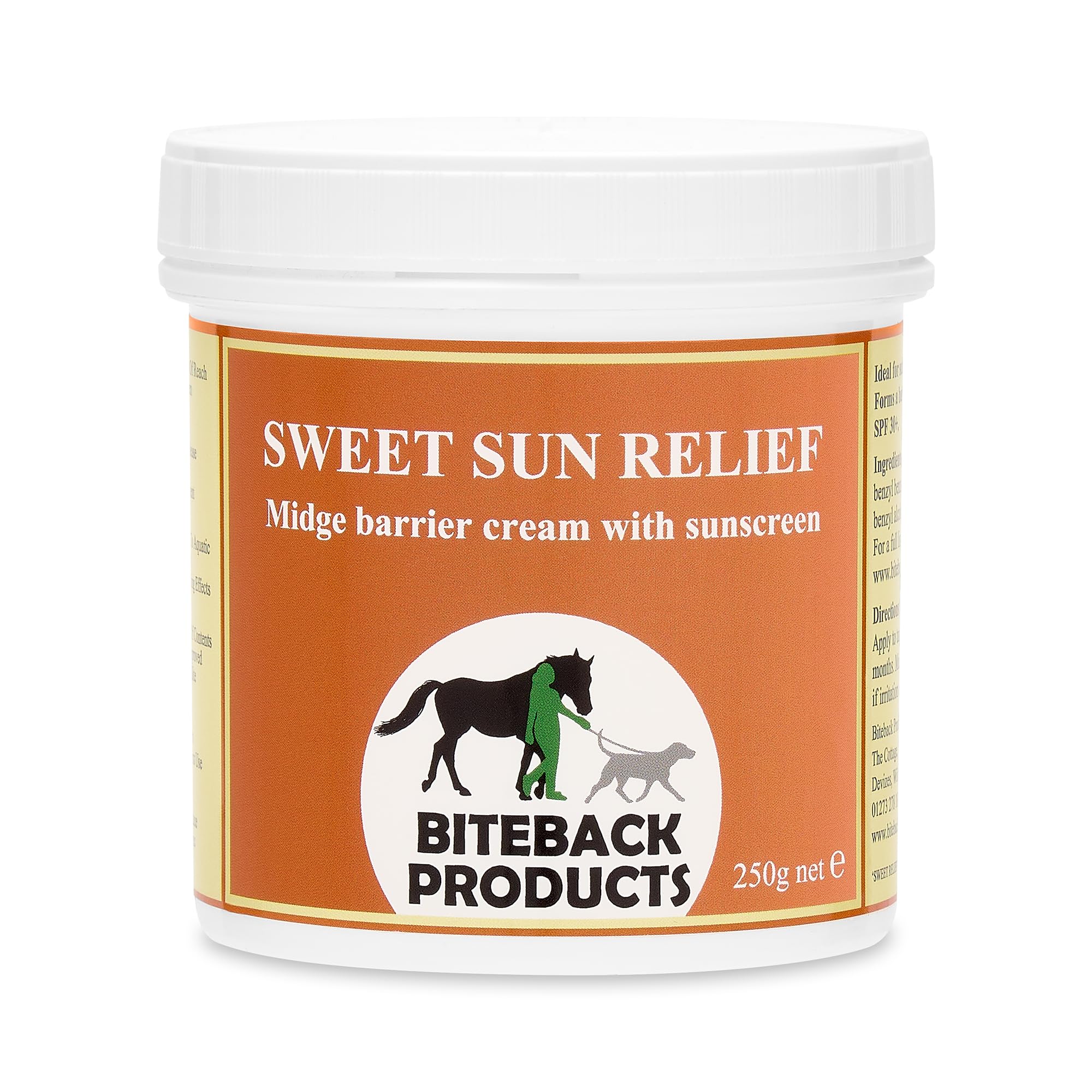 Biteback Products 'Sweet Sun Relief' - SPF30+ Midge Barrier Cream for Horses, Premium Sun Protection, Soothing Skin Cream for Itchy and Hot Conditions, Essential Horse Care - 250g