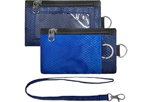 TOKXTIK RFID Blocking Small Neck Wallet with ID Window, Water Resistant Zip Id Case with Lanyard Key Chain for Cards,Cash,Suitable for Women,Men Travel and Daily Use (Blue+Navy)