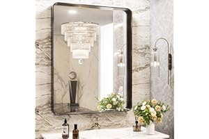 TokeShimi 24 x 32 Inch Black Mirror Wall Mirror for Bathroom Black Metal Frame Decorative Rectangular Wall Mounted Home Decor Corner Hangs (Horizontal/Vertical) Living Room Entryway