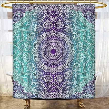Amazon Com Purple And Turquoise Shower Curtains Digital Printing
