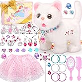 Tagitary Plush Toys Walking Cat Repeats What You Say,Stuffed Interactive Cat Talking Singing Toys with Princess Dress Up Accessories Jewelry Toys,Christmas Birthday Gift Party Favors for Kids