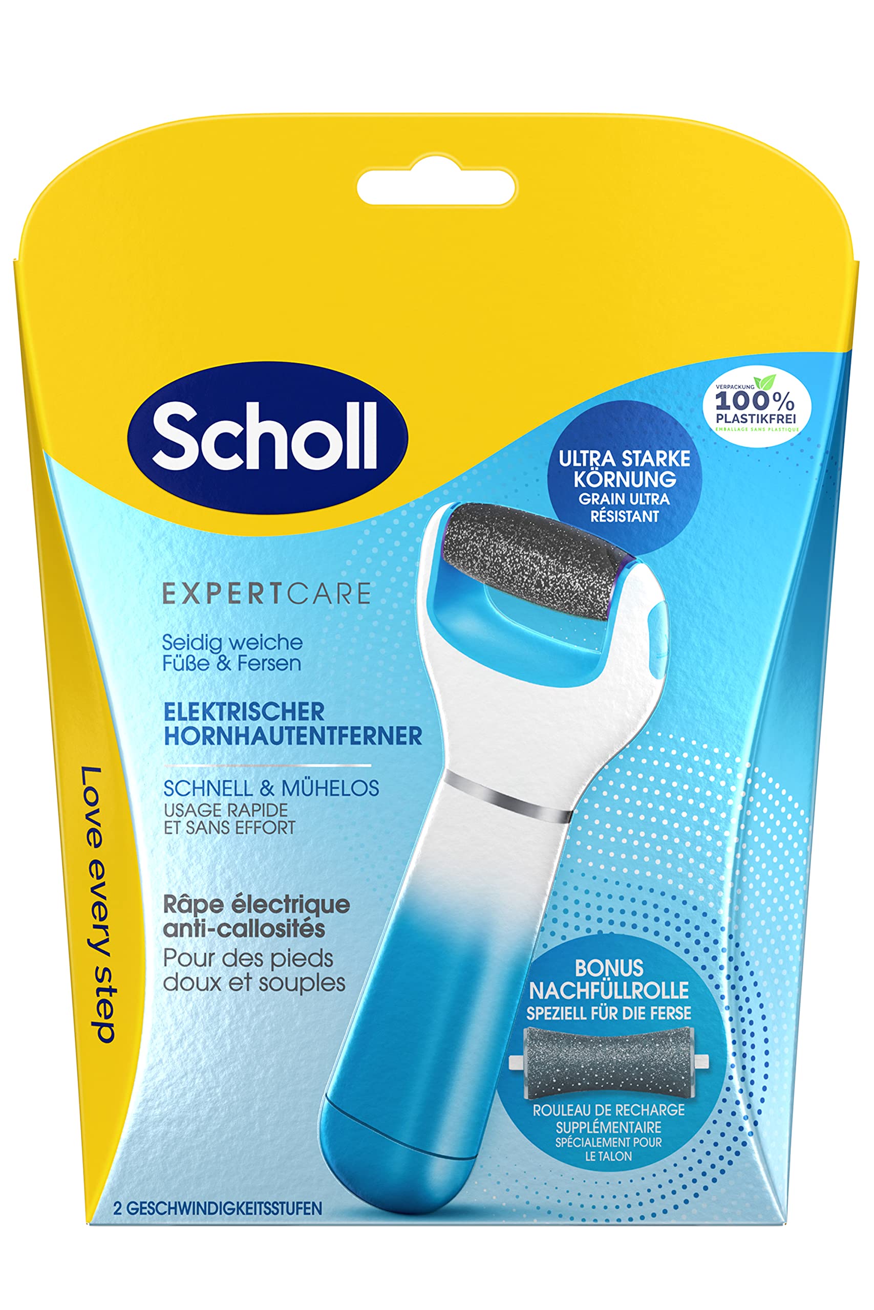 Scholl Expert Care, Hornhaut Entfernung für seidig weiche Füße,elektrischer Hornhautentferner schnell & Mühelos (mit Meeresmineralien Rolle für präzise Ergebnisse,1 Gerät inkl. Rolle)1 Stück(1er Pack)