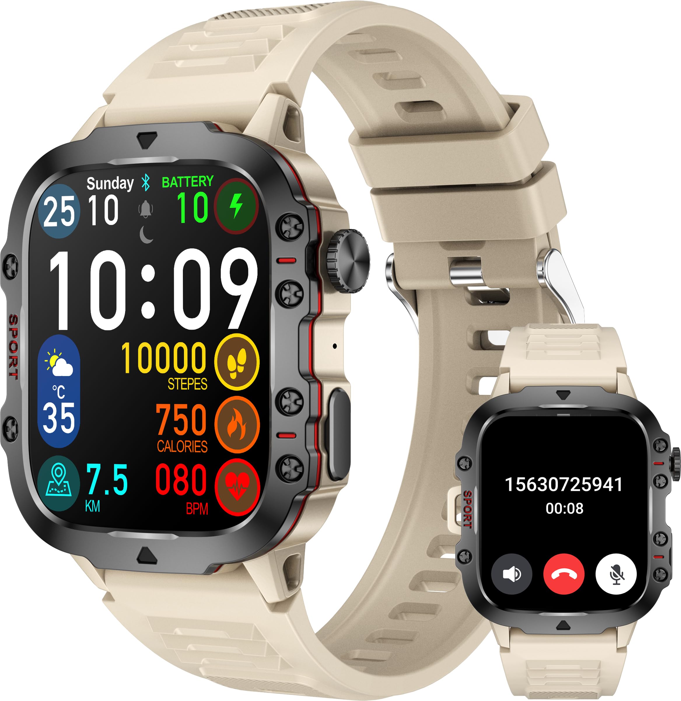 findtime Military Smart Watch, Answer Calls, Fitness Tracker Heart Rate Blood Pressure Sleep Monitor, 100+ Sport Modes, IP68 Waterproof, Android iOS Compatible