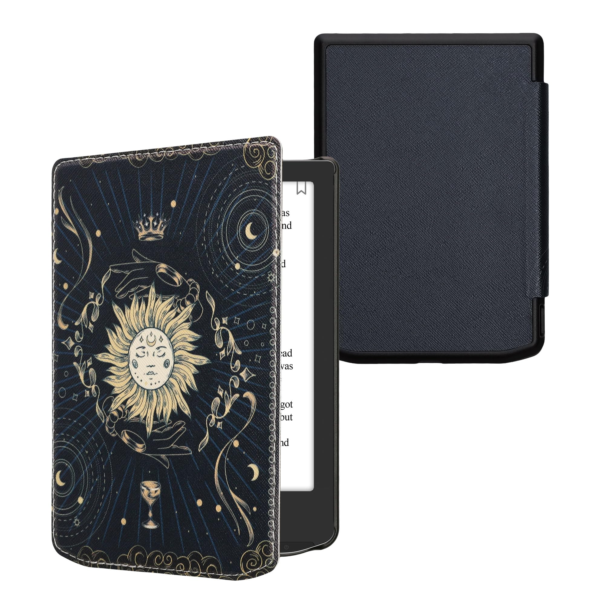 kwmobile Case Compatible with Pocketbook Verse/Verse Pro/Verse Color/Vivlio Light/Light HD Case - eReader Cover - Tarot Card Dark Blue/Yellow/Black