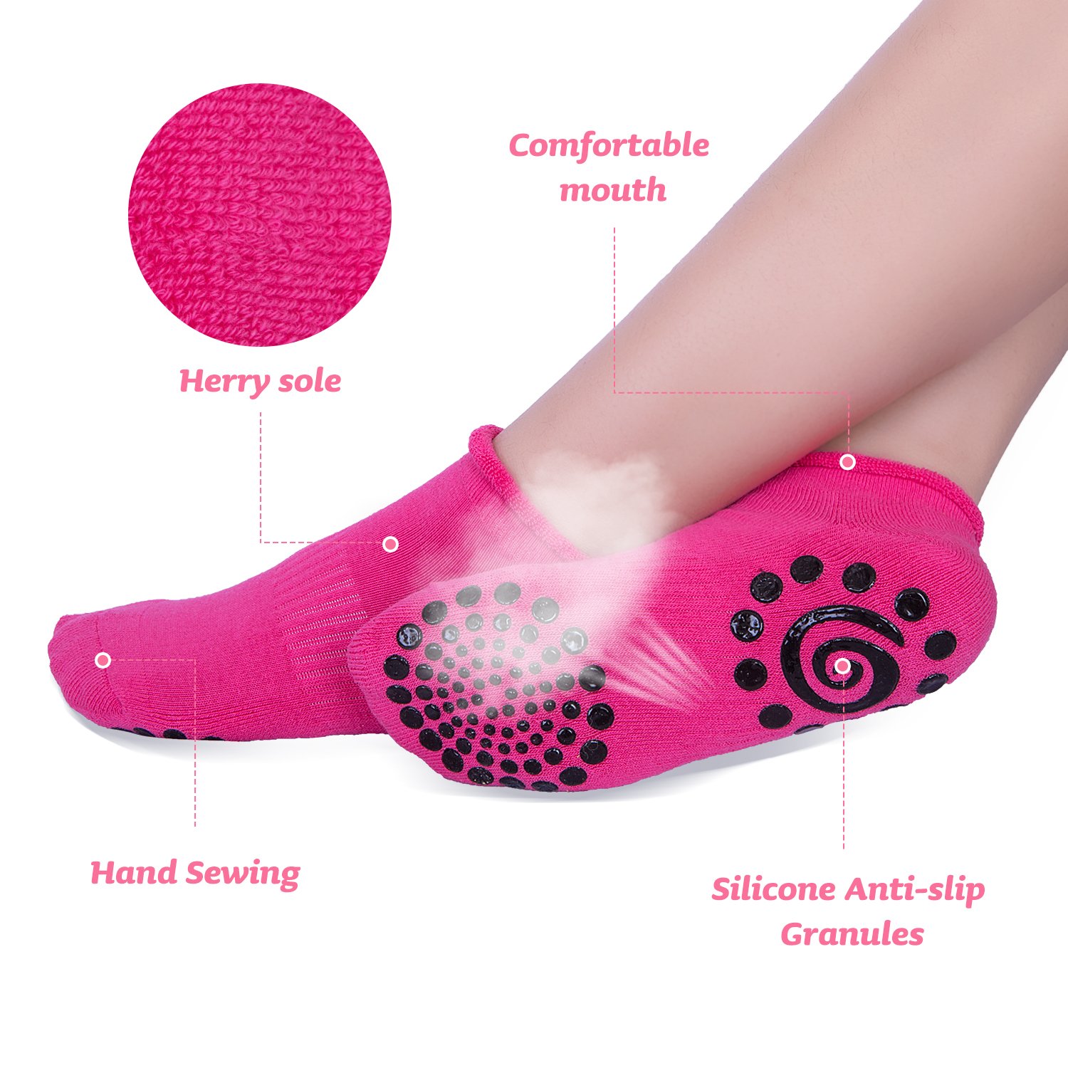 Yoga Socks for Women Non Slip Socks with Grips，Pilates, Barre, Bikram Workout Socks Non Skid 3 Pairs Cotton，Size4.5-10