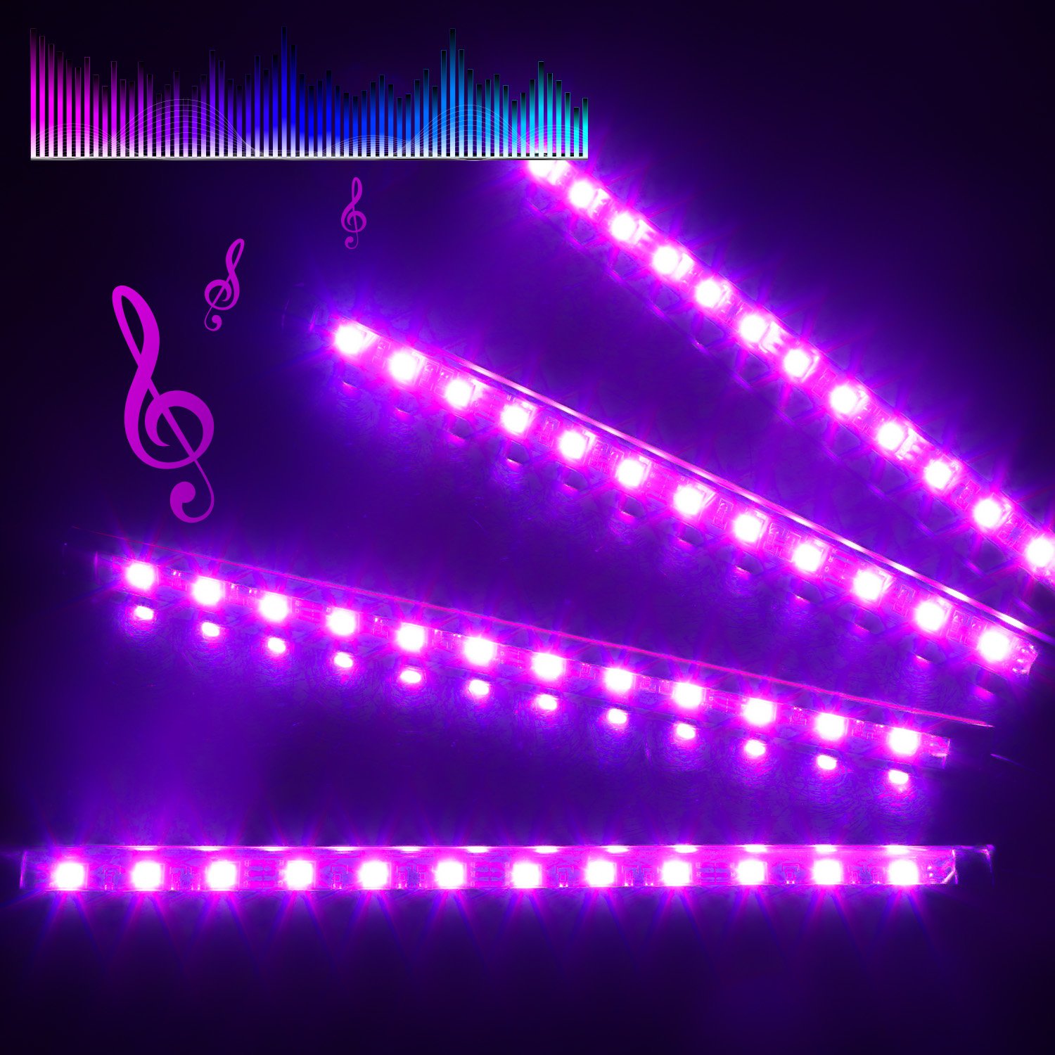 Guaiboshi Luz Interior Coche 4 Piezas 48 lámparas USB Auto Interior Atmósfera Iluminación Ambiente Tira de Luz Impermeable IP65 Música Activada kit