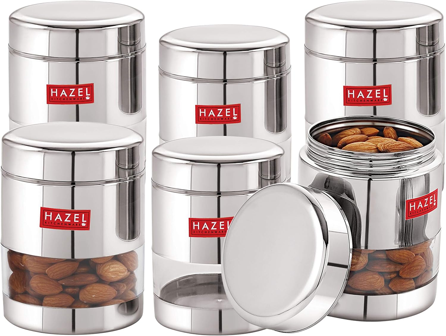 Buy HAZEL Stainless Steel Storage Jar 500 Ml, 6 Pieces, Silver Online