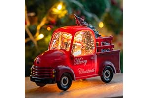 MXWCY Snowman Christmas Snow Globes Red Truck Carrying Christmas Tree Water Lantern, 8 Christmas Music, Holiday Decorations Gifts for Family, Children or Friends