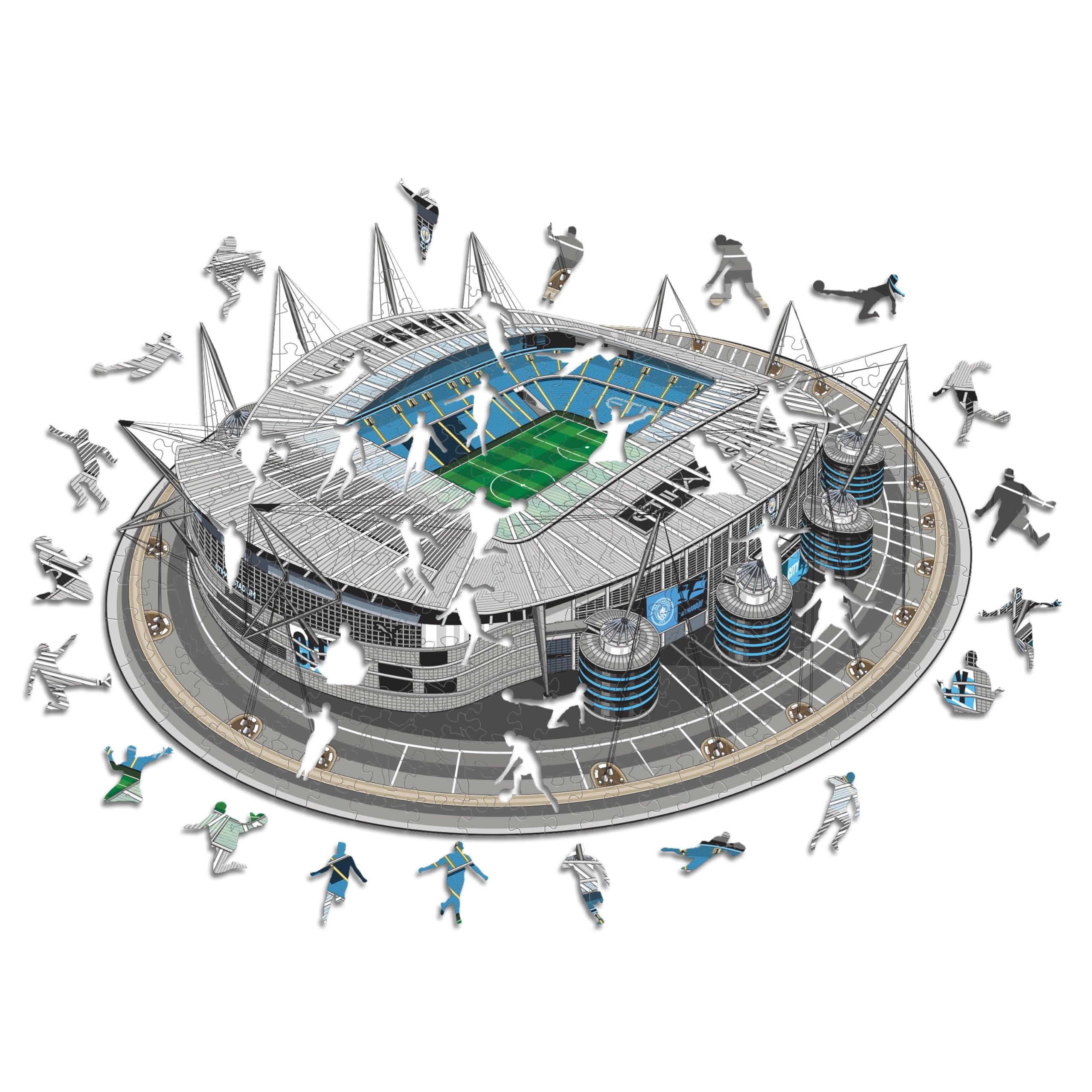 Iconic Puzzles - Manchester City FC Etihad Stadium, 100% eco-sustainable wooden puzzle with official license, size L, 500 pieces