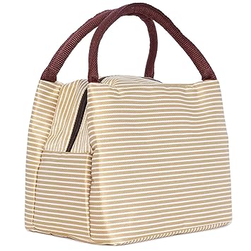 Shuban Thermal Insulated Stripe Lunch Tote Canvas Bag for Office School College Picnic