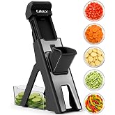 Fullstar Safer Mandoline Slicer for Kitchen Adjustable Veggie &amp; Food Slicer | 4-in-1 Vegetable Slicer, 1-8mm Dial Julienne Settings, Slicer for Potatoes, Cucumbers, Onions &amp; Fruit with Catch Tray (Black)