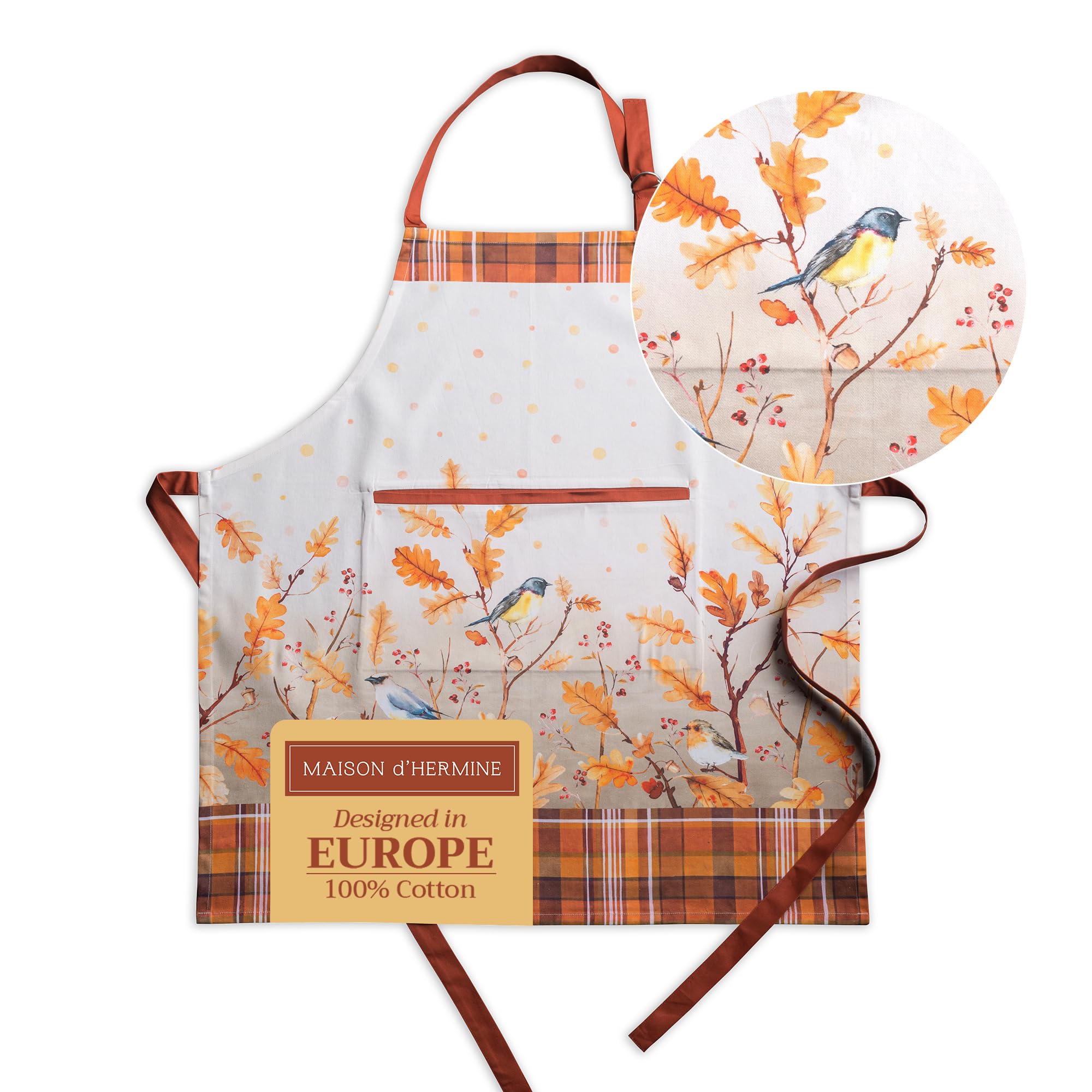 Maison d' Hermine 100% Cotton Apron for women with Pocket Kitchen Chef Autumn Apron for Men Cooking Gardening Server Waitress Maid - (Oak Leaves, 85 cm x 70 cm)