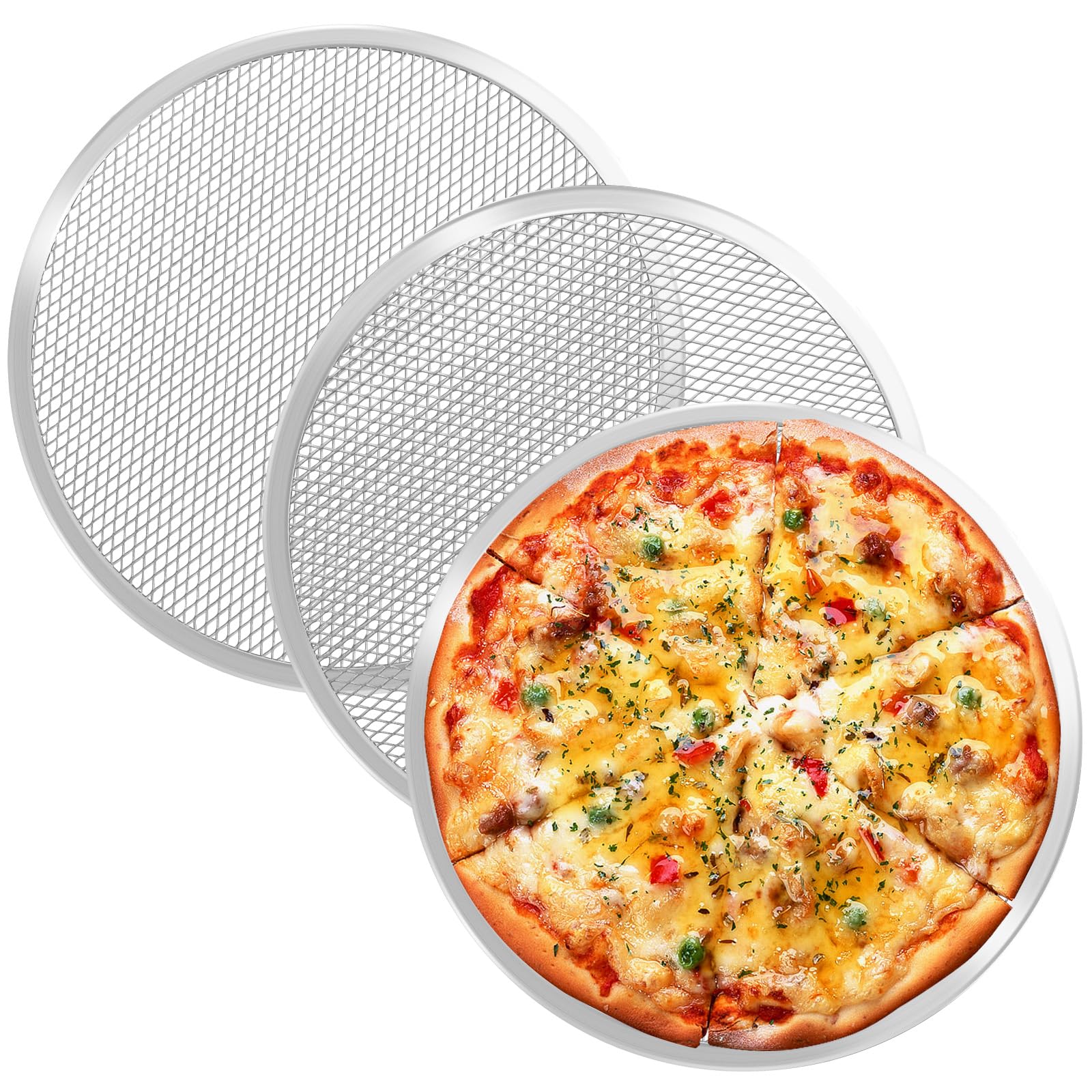 Suimlmta 3 Pack 12Inch Pizza Tray 30.5cm Aluminum Pizza Screen Non Stick Pizza Pan Round Mesh Baking Trays Net for Oven Home Restaurant