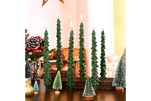 MTLEE 6 Pcs Christmas Tree Shaped Taper Candles Unscented Tree Candle Decorative Christmas Tree Candles Gift for Christmas Kwanzaa Festival Celebration Decor (10 Inch,Green)