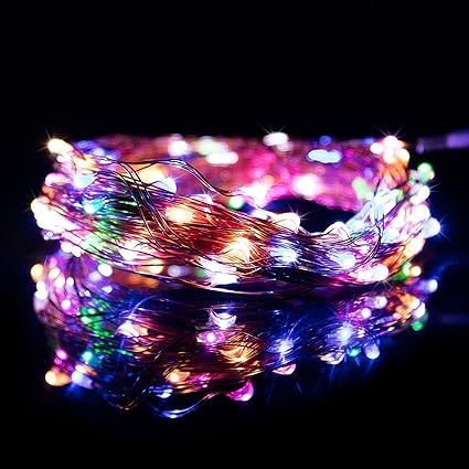 RGB Copper String Lights - 33ft 100 LEDs - Copper Wire MultiColor Decor Rope Light- DC Powered