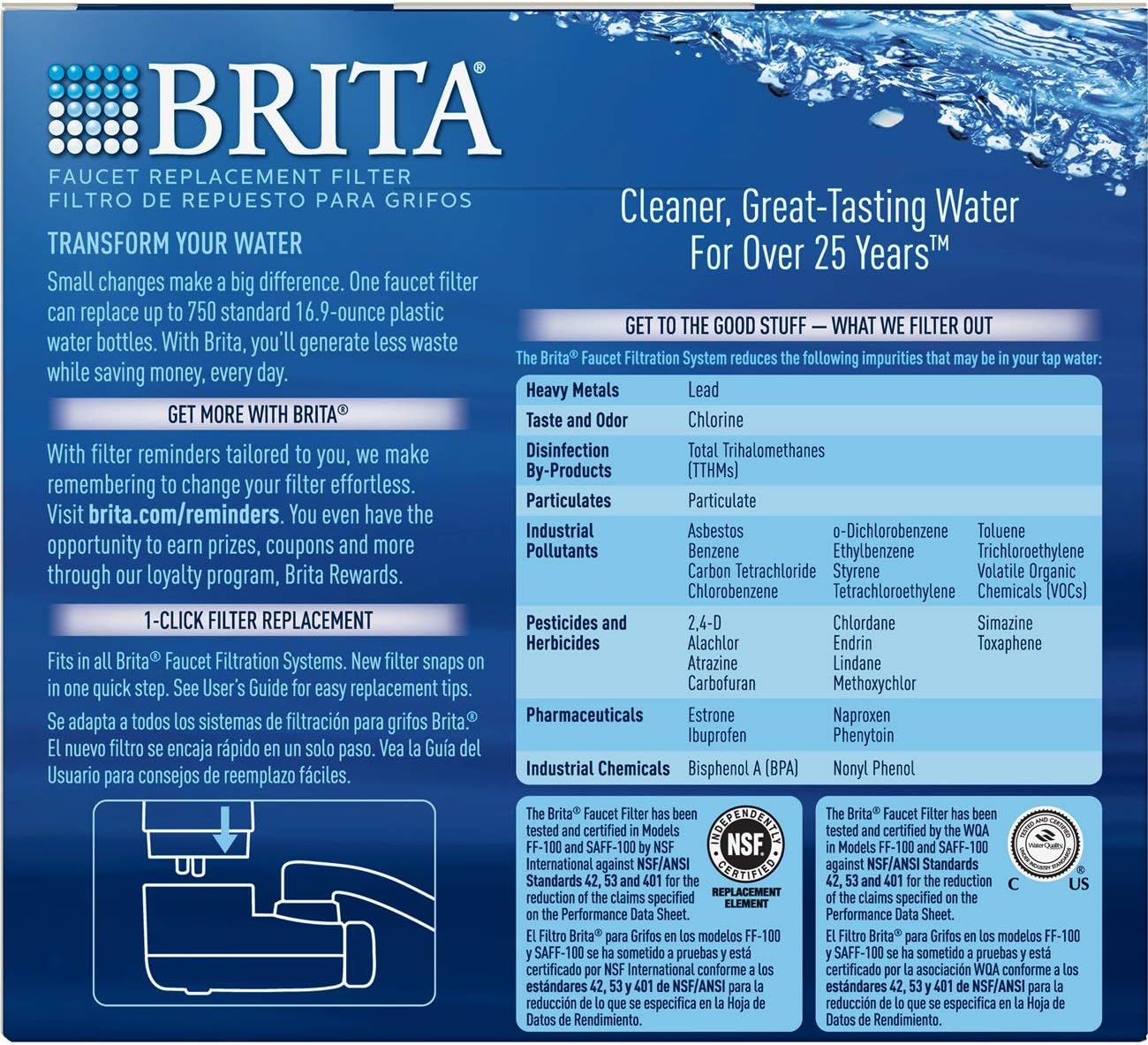 Brita - 36312 Tap Water Filter, Water Filtration System Replacement Filters For Faucets, Reduces Lead, BPA Free – Chrome, 2 Count - Faucet Mount Water Filters - 