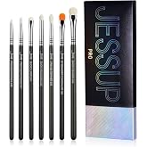 Jessup Eyeshadow Brush Set 7pcs Fluffy Eye Makeup Brushes for Blending T334 | Labeled Eye Makeup Brush Set for Shader, Copper Ferrules, Soft Synthetic Fibers, Seamless Blending, Everyday Eye Looks