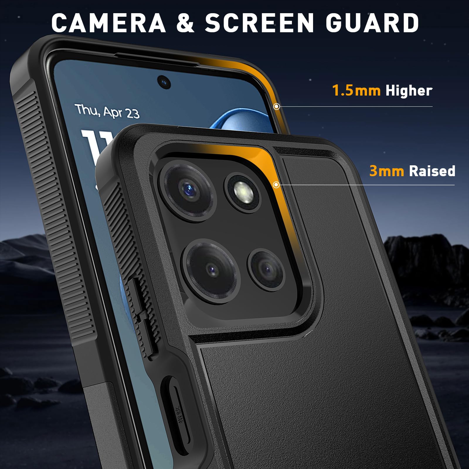 Vinve for Moto G Power 2025 Case with HD Screen Protector, Military-Grade Shockproof & Dual-Layer Protection, Anti-Slip Grip Design Phone Case, Black
