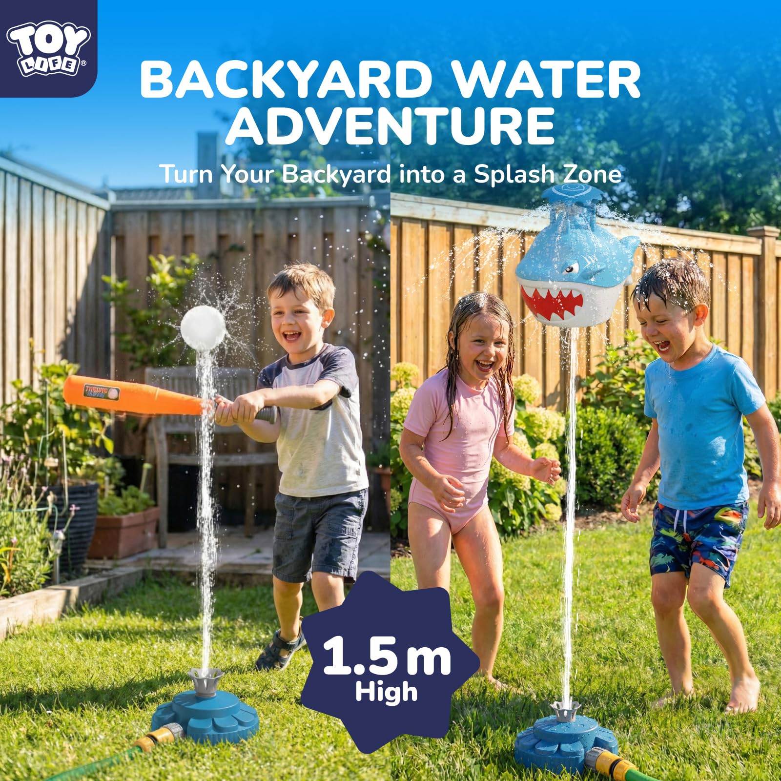 Condition photo showing As Is for toy life shark t ball sprinkler for kids ages 4-8 to 8-12, water sprinklers outdoor toy, spinning lawn sprinkler for toddlers and big kids backyard summer fun, baseball water toy