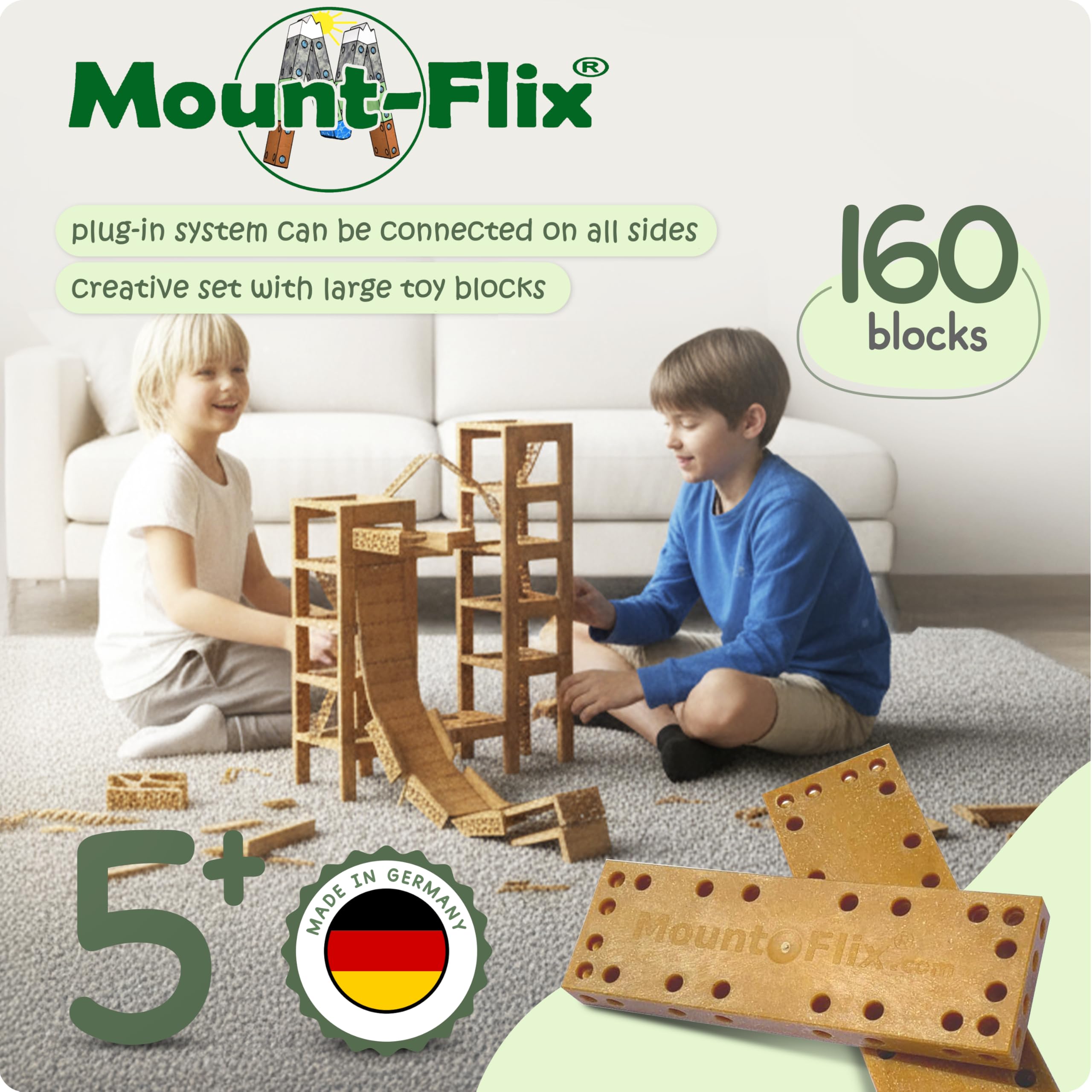Mount-Flix Konstruktionsspielzeug 160 Flexible Bausteine ab 5 Jahre, Baukasten Lernspielzeug für Jungen Mädchen, Steckspiel inkl. Zange, Made in Germany, nachhaltiges Kreativspielzeug 2