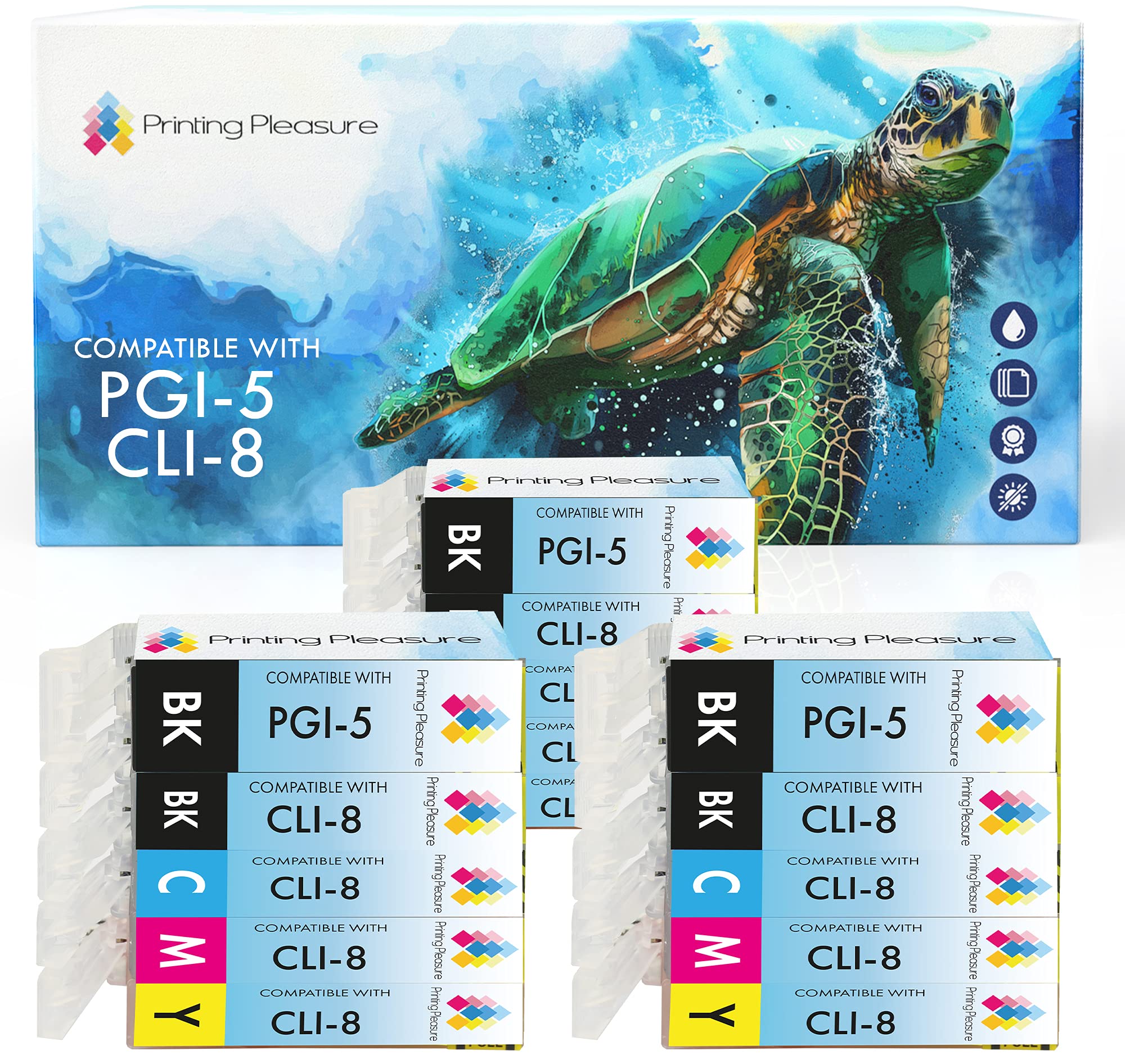 15 (3 SETS) Compatible PGI-5 CLI-8 Ink Cartridges for Pixma MP500 MP530 MP600 MP600R MP610 MP800 MP800R MP810 MP830 MP950 MP960 MP970 iP4200 iP4300 iP4500 iP5200 iP5200R iP5300 - High Capacity