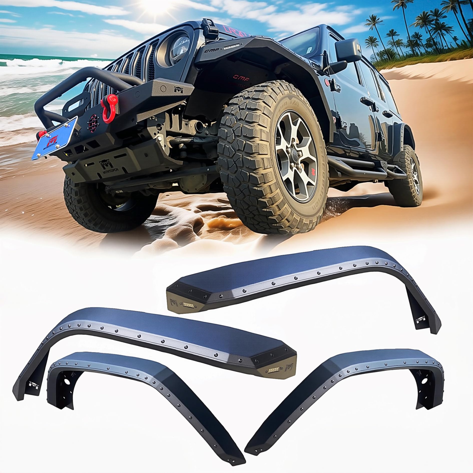 Photo 1 of **HAS DAMAGES (MINOR BENDS)** MTNTOPCN Fender Flares Compatible with Jeep Wrangler JL/JLU 2018-2026 | Desert Viper Blade Design- No-Drill Bolt-On | Aggressive Trail Attacks (9"- No Inner Liners)