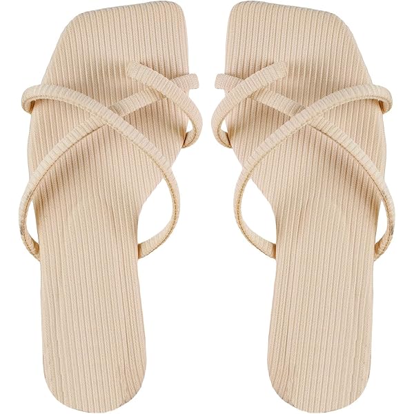 Mtzyoa Women's Braided Leather Flat Sandals | Crossover Nude Dressy Sandals For Wedding, Party, Cream, Size 9.5
