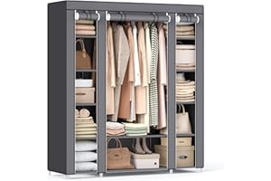 SONGMICS Closet Wardrobe, Portable Closet for Bedroom, Clothes Rail with Non-Woven Fabric Cover, Clothes Storage Organizer, 1