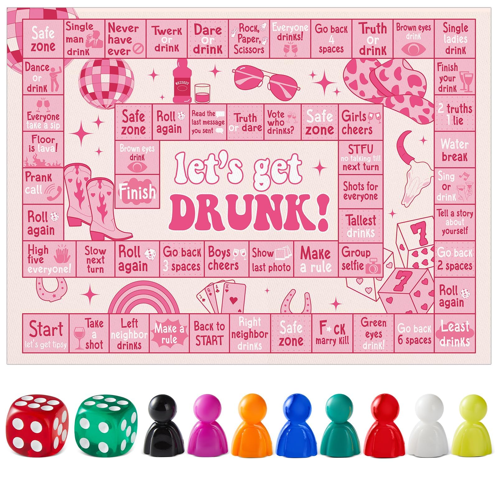 Photo 1 of Justforjoyful Board Games for Adults Party Games for Game Night Disco Cowgirl Cowboy Take A Shot Game Birthday Groups Family Play Date Night Bachelorette Party Supplies Age 21+ 2-8 Players(Pink)