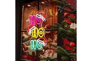 FITNATE HOHOHO Christmas Neon Sign for Home Wall Decor, 16.9 * 9.8 Inch Santa Hat Accent HOHOHO Letters, USB Powered Neon Chr