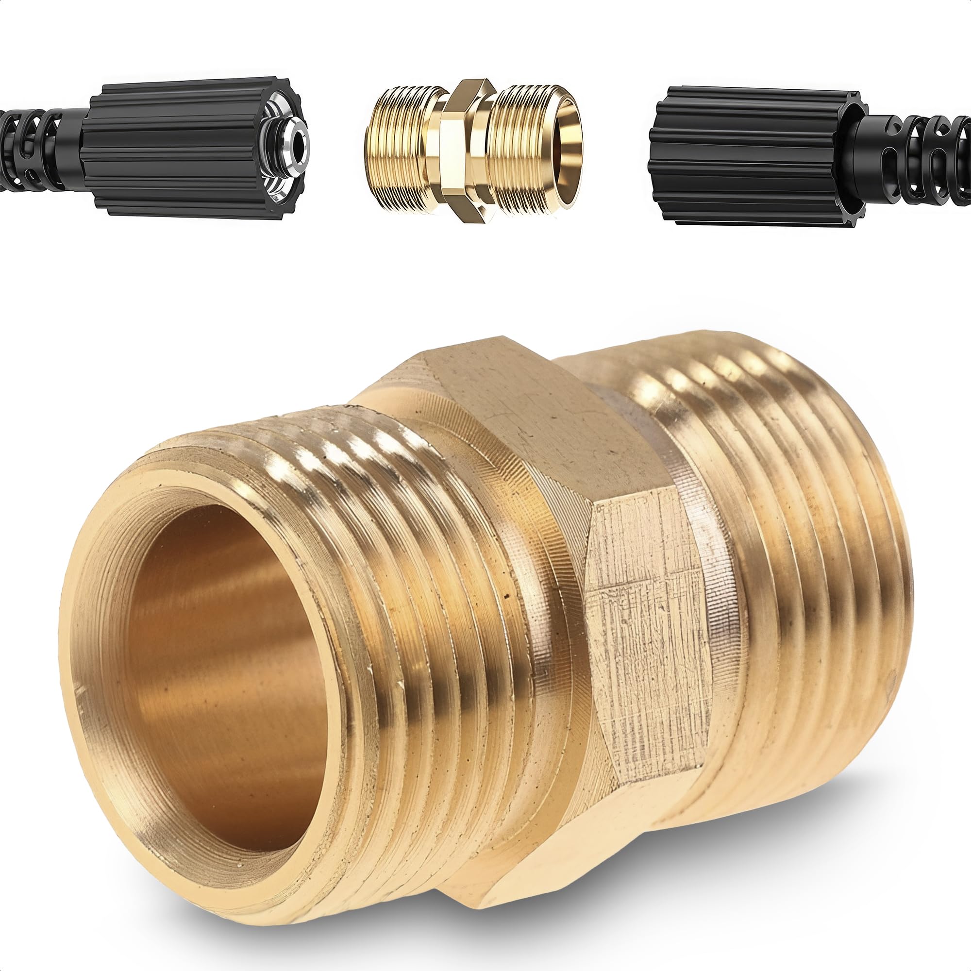 2Pcs M22 Metric Male to Male Brass Pressure Washer Adapter Hose Coulper Fitting Connector