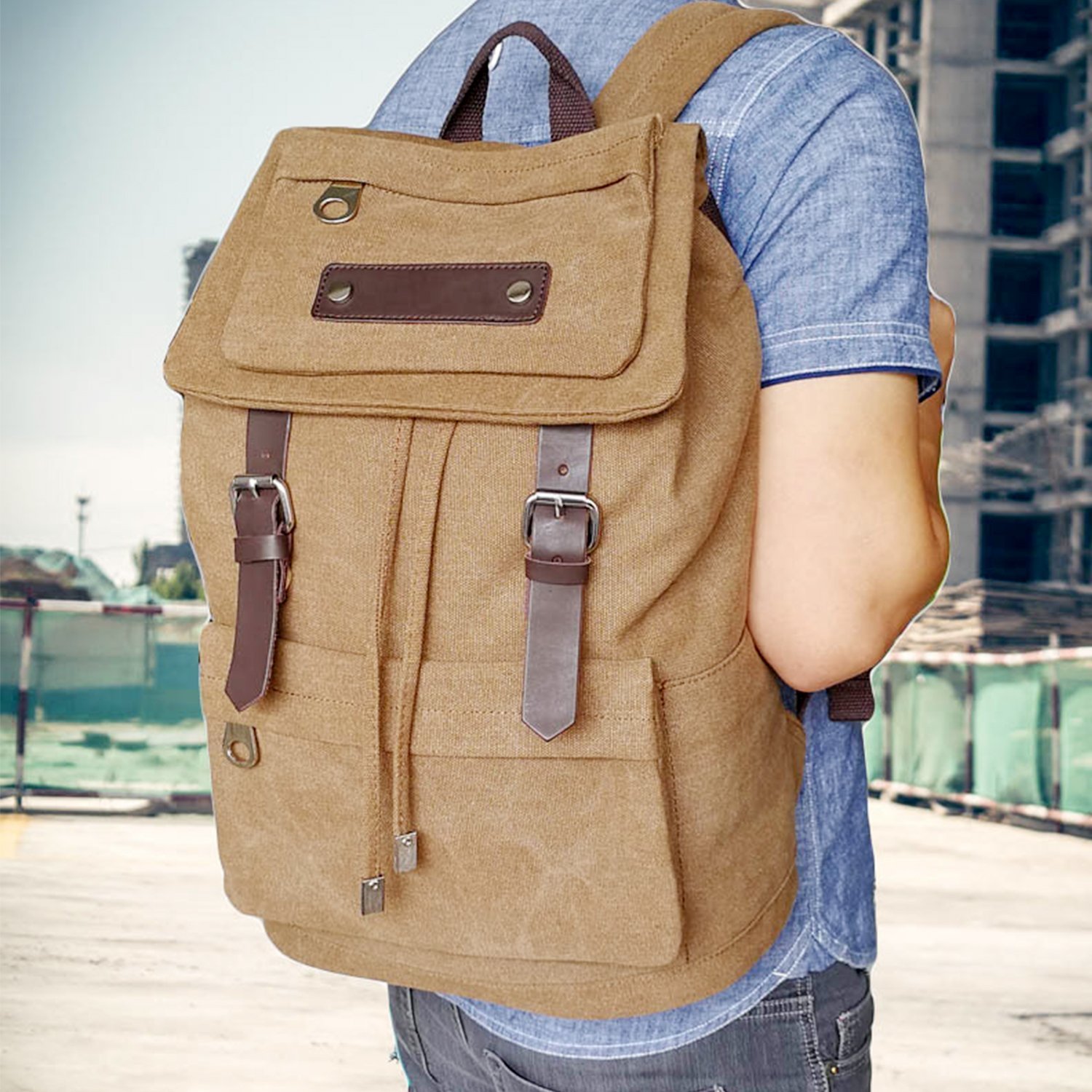 Vintage Canvas Backpack, Fresion Travel Rucksack School Bag Stylish Satchel Computer Laptop Bags fits up 14’’ for Boys and Girls, Brown