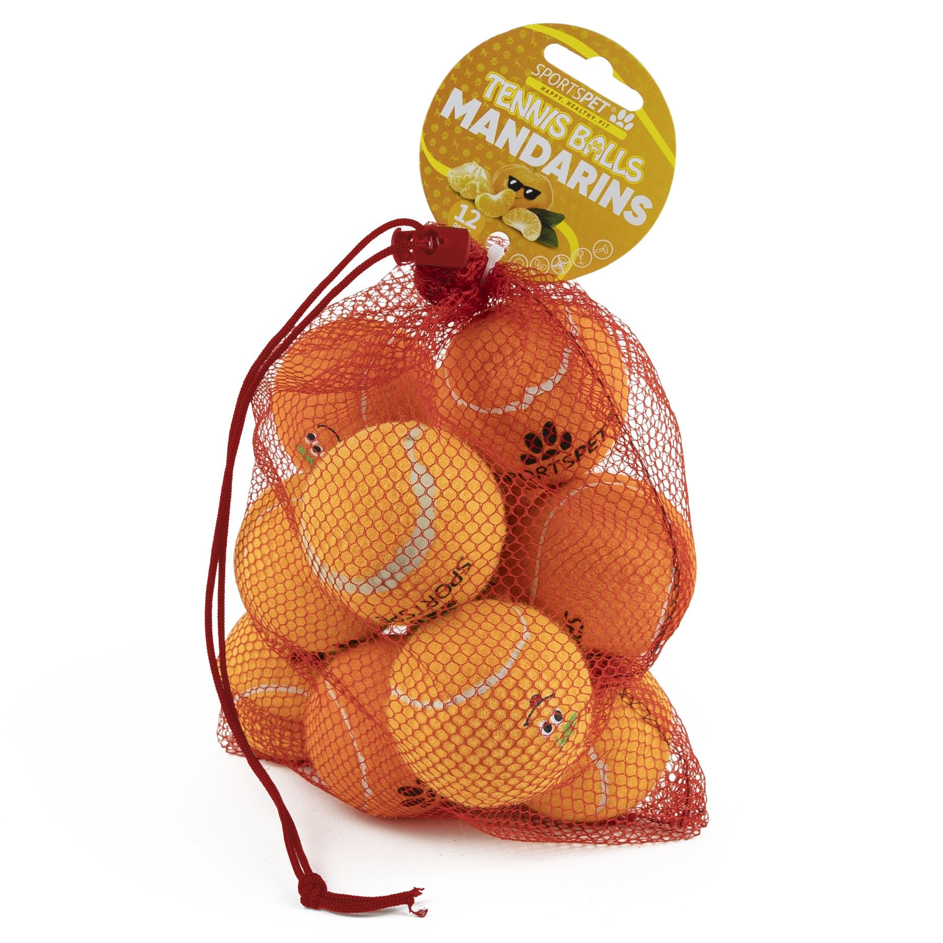 SPORTSPET Tennis Dog Balls Mandarins Edition, Rubber Dog Ball, Fun Fetch Toy for Dogs, Durable & Safe Dog Ball for Play, Gifts for Dogs, Pack of 12 (64mm)