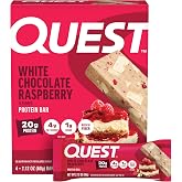 Quest Nutrition White Chocolate Raspberry Protein Bars, 20g Protein, 1g Sugar, 5g Net Carb, High Fiber, Gluten Free, Keto Friendly, 4 Count