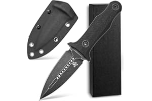 Sitivien ST13 Fixed Blade Knife K110 Black Stonewashed Steel Blade G10 Handle Full Tang Survival Knife for Outdoor EDC Camping Hunting Fishing(Black)