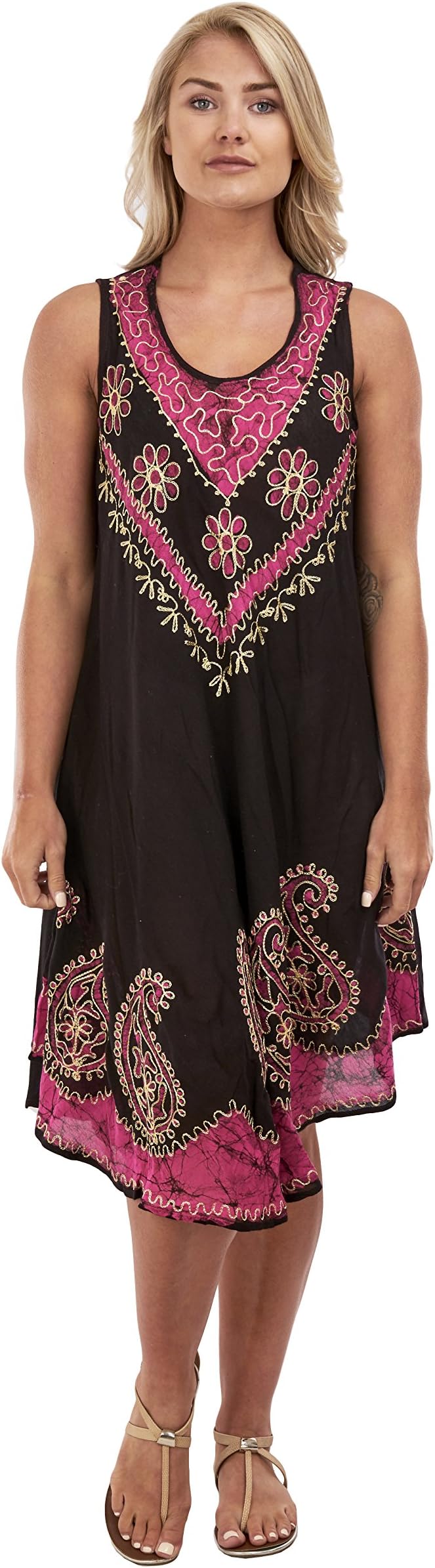 MagrittaWomen Ladies Plus Size Sleeveless Tie-dye Beach Summer Sundress (One Size (12-24) UK, Pink)