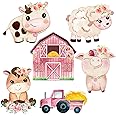 Hotop 42 Pcs Floral Farm Animal Cutouts Pink Farm Theme Party Decorations with 60 Glue Point Dots for Girls Animals Birthday Party Supplies Baby Shower
