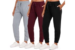 Real Essentials 3 Pack: Women's Fleece Jogger Sweatpants (Available in Plus Size)