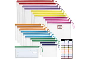 YOPCDJ 20pcs Mesh Zipper Pouch for Organization, Waterproof Zipper Pouches Colored PVC Travel Zipper Bags Clear Multipurpose Document Bags Suitable for Travel, School, Board Game and Office Supplies