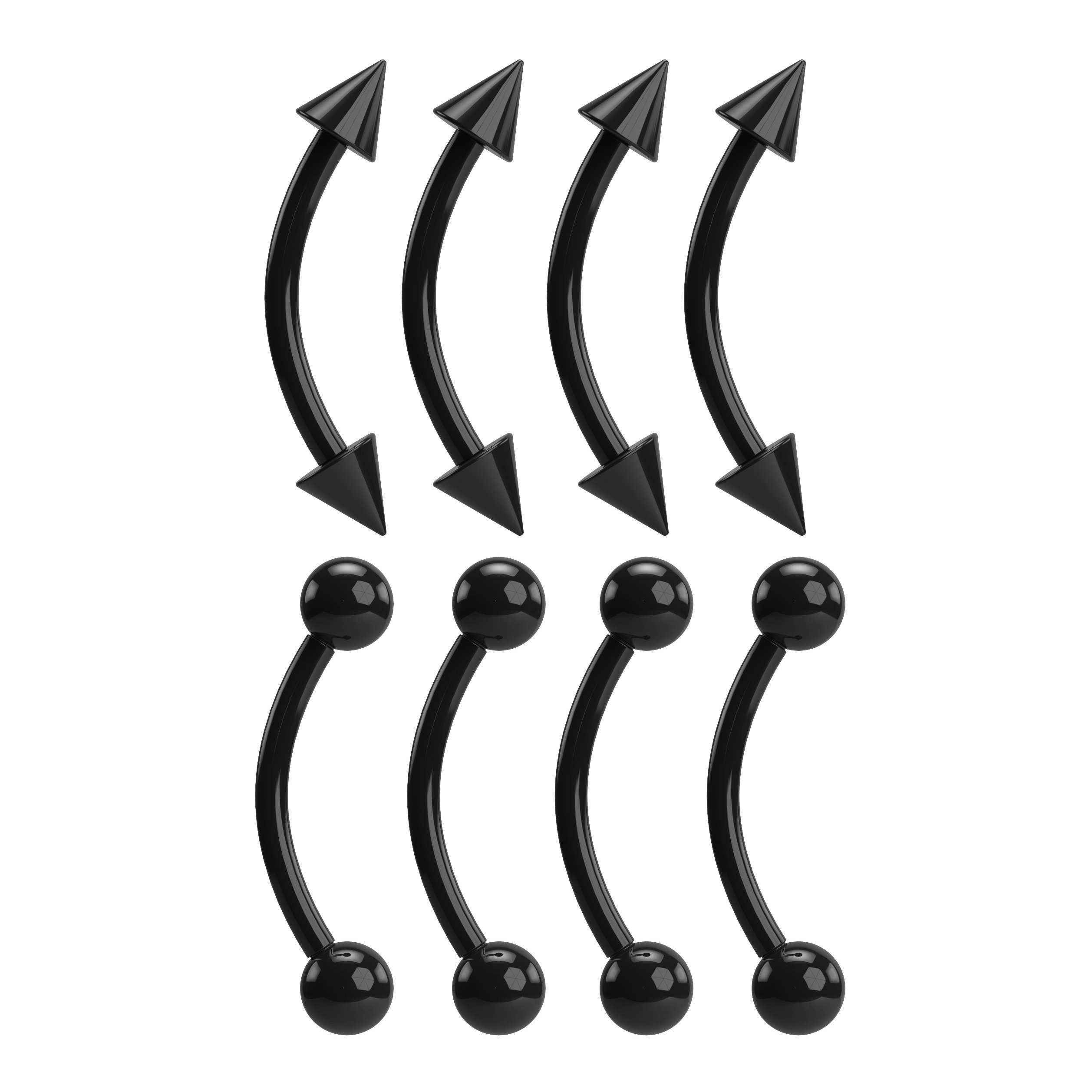 8pc 16g 1.2mm Curved J-Curve Barbell Black Vertical Labret Bar Piercing Jewellery Eyebrow Ring Nipplerings Lot Set 8mm