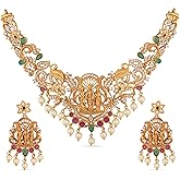 TARINIKA Antique Gold Plated Samaira Short Necklace Set with Floral Design - Indian Jewelry Sets for Women | Perfect for Ethnic Occasions | Traditional south Indian necklace | 1 Year Warranty*