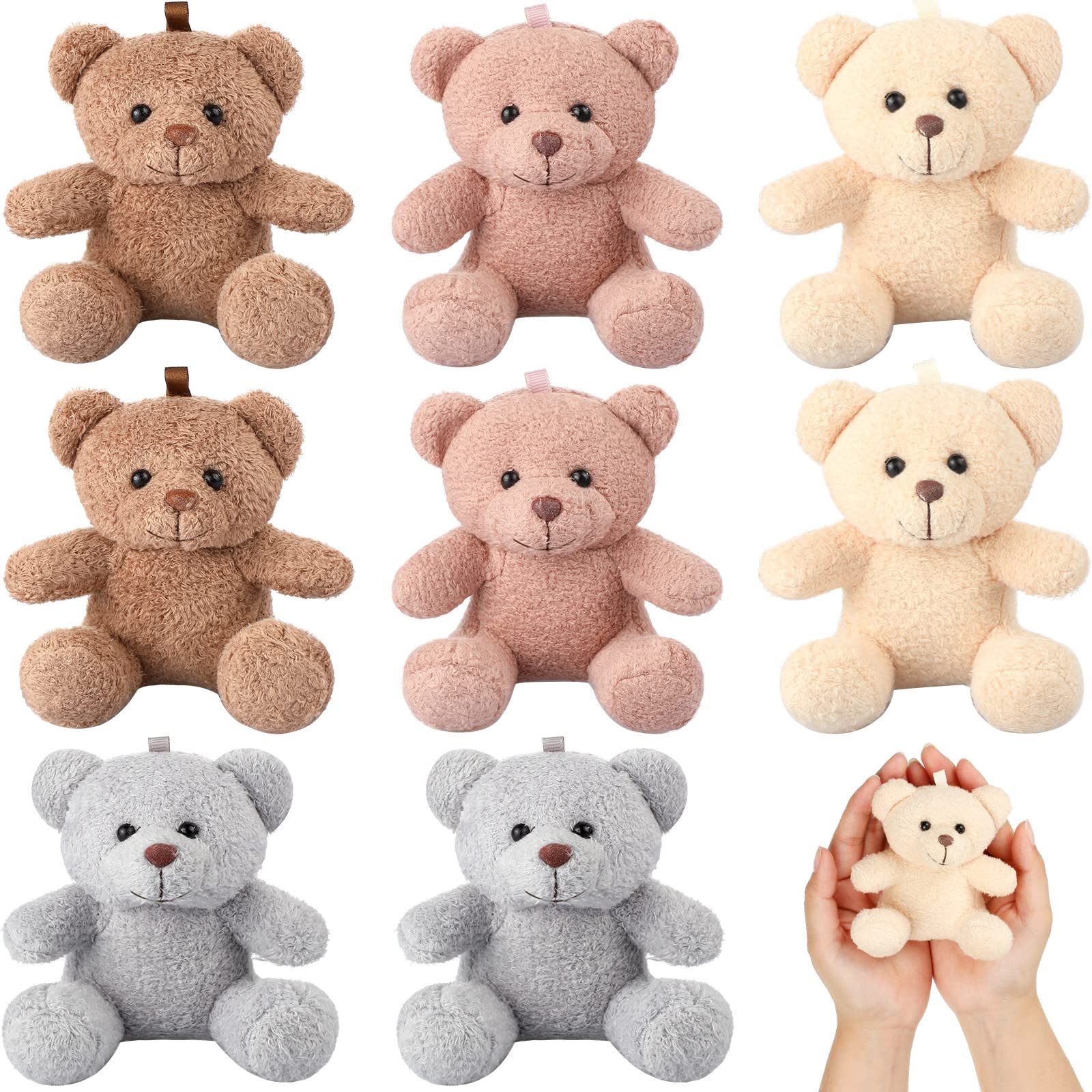 Zomiboo 8 Pcs 4 Inch Mini Bear Plush Stuffed Animal Toys Soft Bear Doll Easter Party Favor Stuffers for Baby Shower Birthday Party Favors